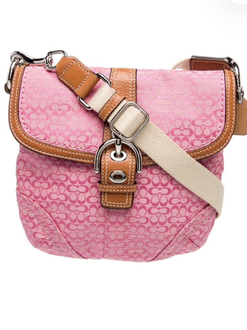 Coach SoHo Pink Canvas Crossbody with Tan Leather Trim